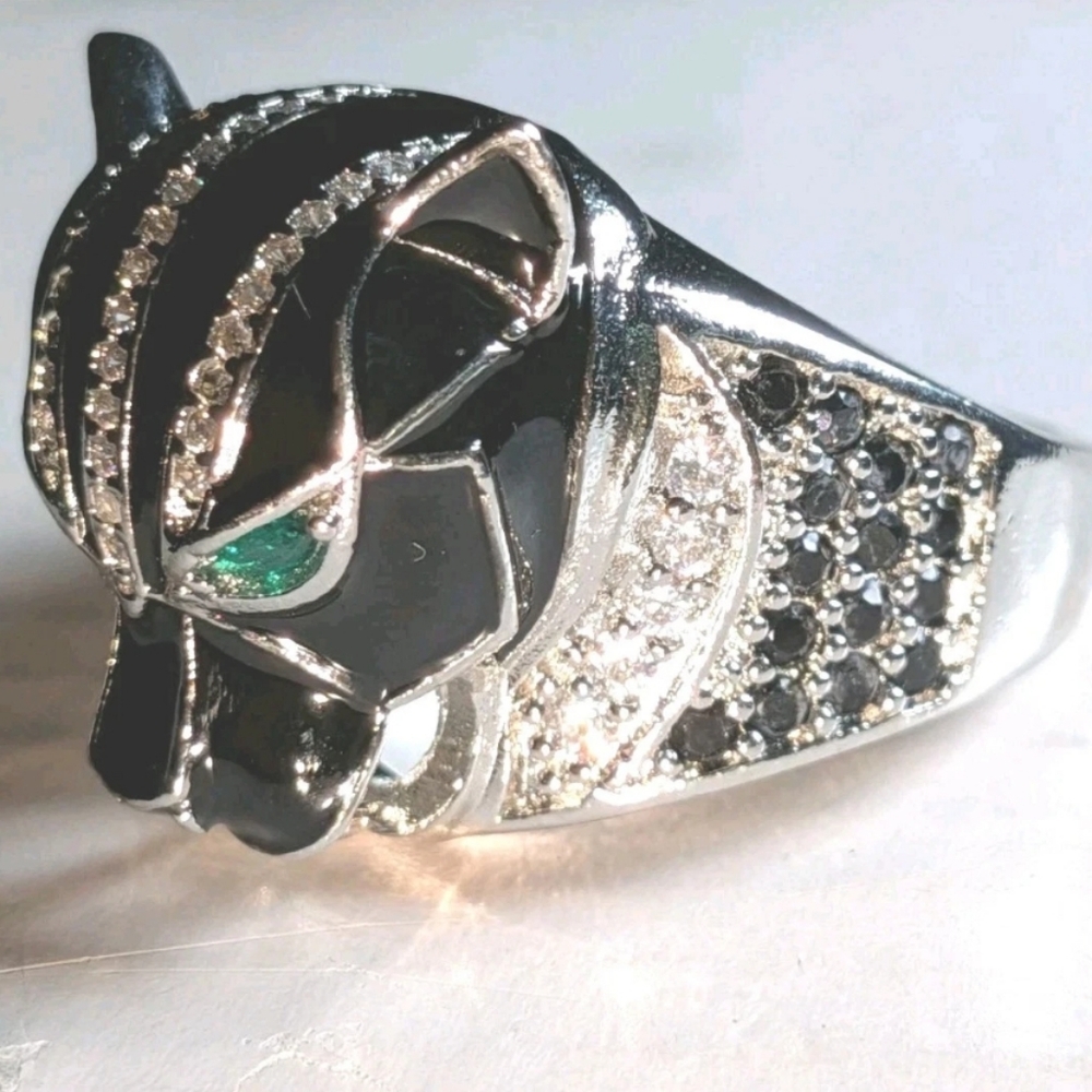 Retro 3Ct Round Cut Lab-Created Diamond Onyx Men's Black Panther Ring Sz 12 - Picture 15 of 17